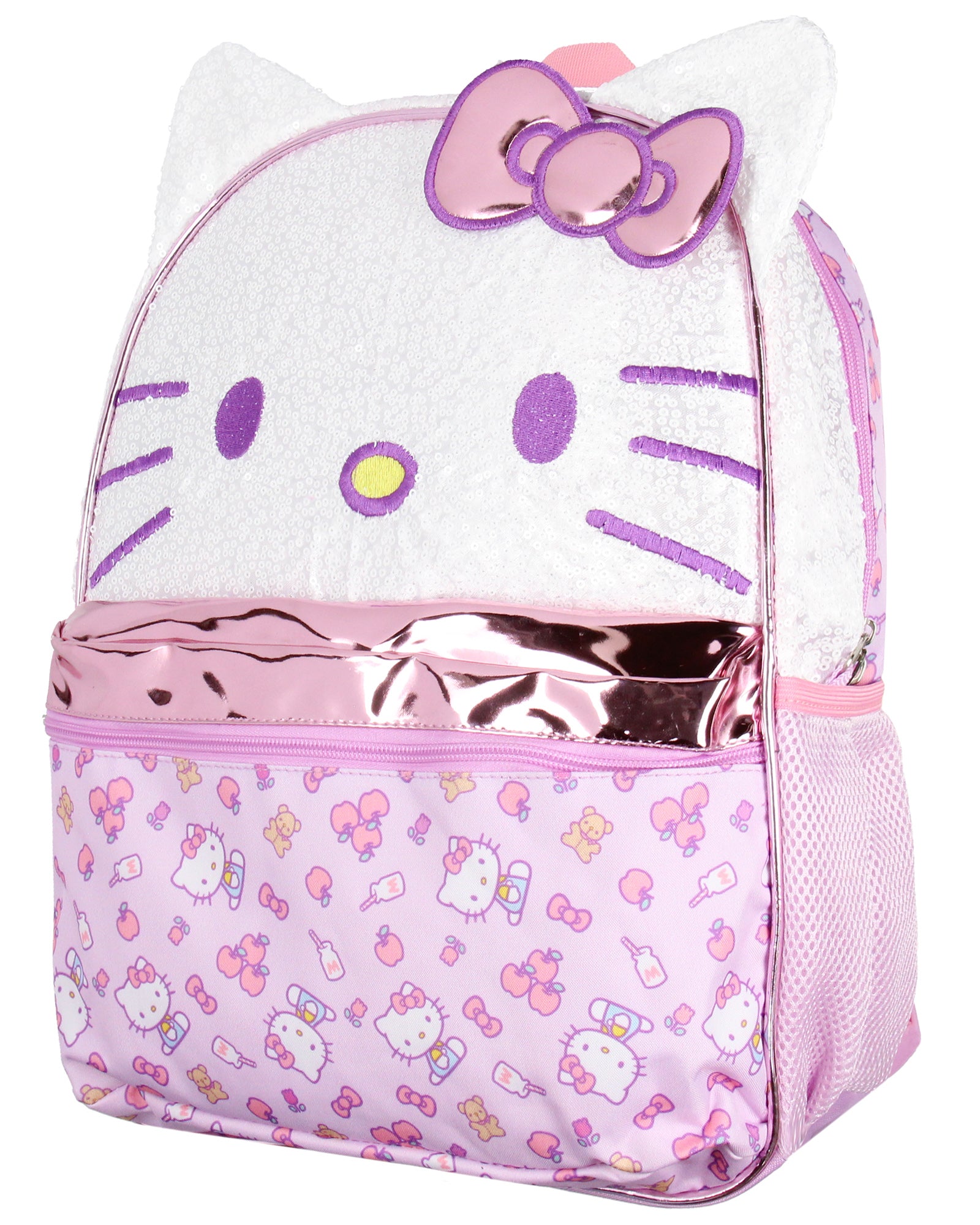 Sanrio Hello Kitty Sequin Bow Zipper Pull School Travel 16" Backpack For Kids