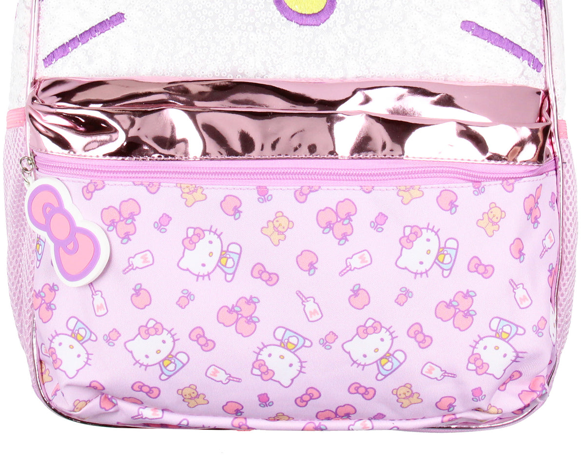 Sanrio Hello Kitty Sequin Bow Zipper Pull School Travel 16" Backpack For Kids