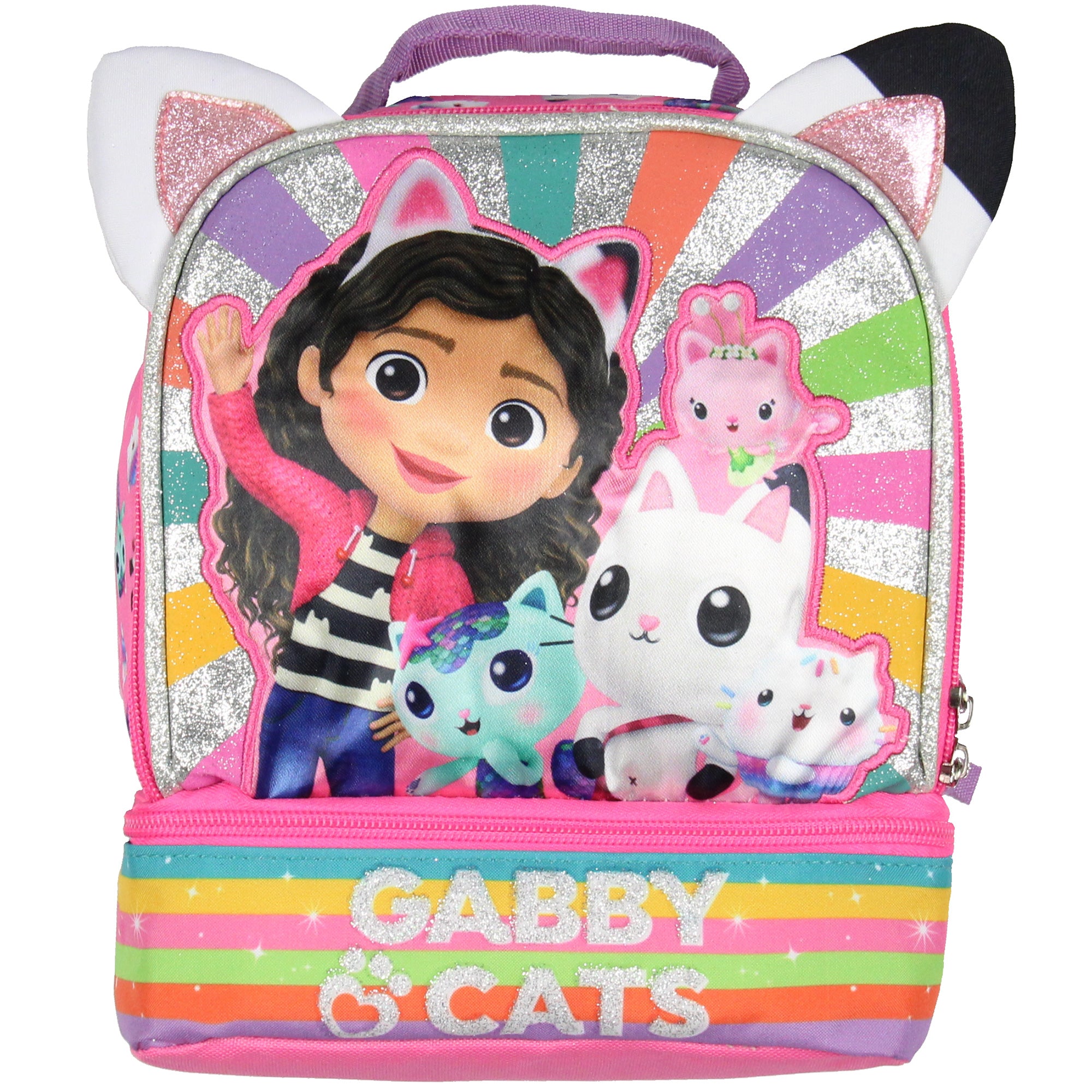 Gabby's Dollhouse Lunch Box 3D Gabby and Cats Dual-Compartment Lunch Bag 9"