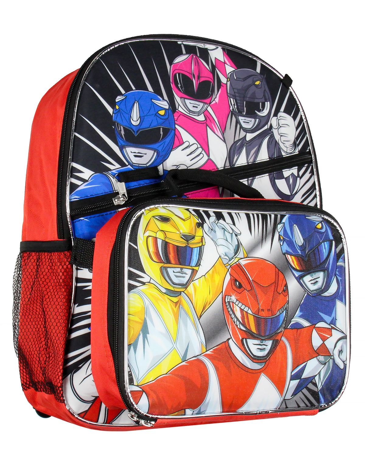 Power Rangers Backpack Set Lunch Box Gadget Water Bottle 5 Piece For Kids 16"
