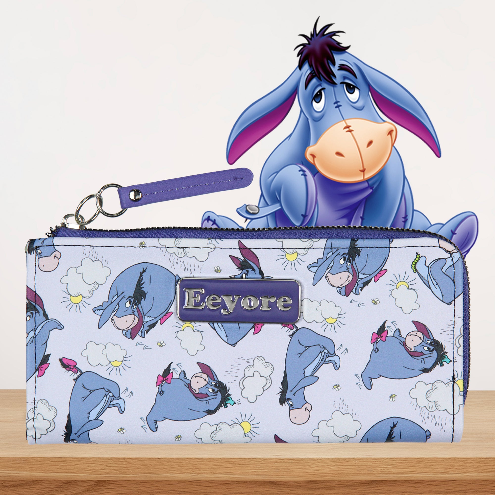 Disney Winnie The Pooh Eeyore Character Design Faux Leather Full Zip Wallet