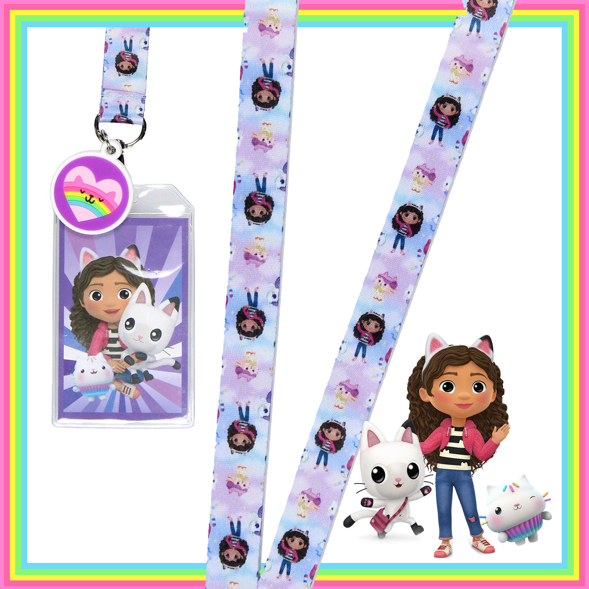 Gabby's Dollhouse Lanyard Badge Holder With Card and 2" Cat Pendant