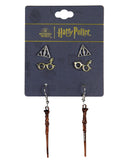 Harry Potter Earrings For Women 3 Pack Deathly Hallows, Lightning Scar, Harry Potter Wand