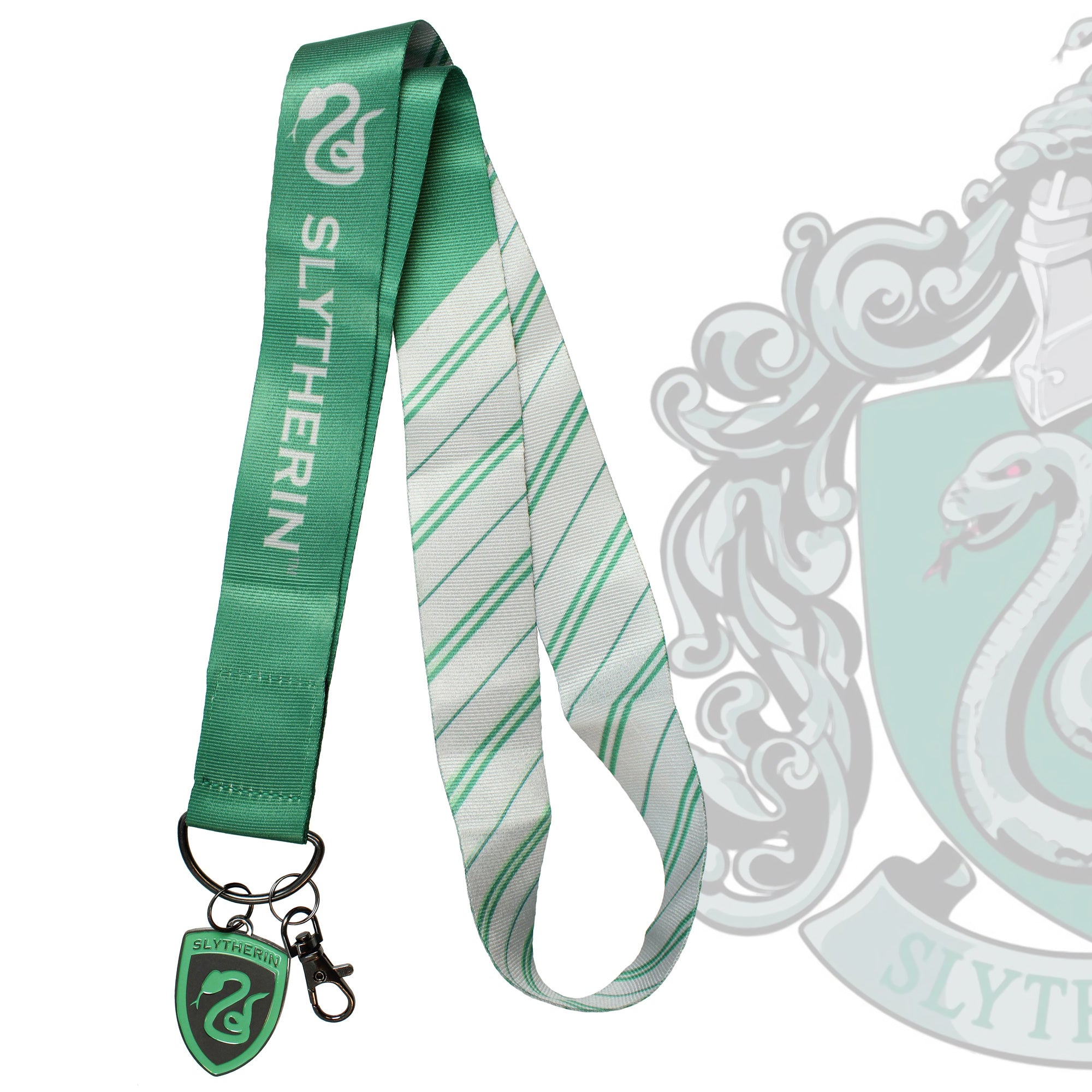 Harry Potter ID Lanyard With 2" Embossed Metal House Charm Pendant- Slytherin