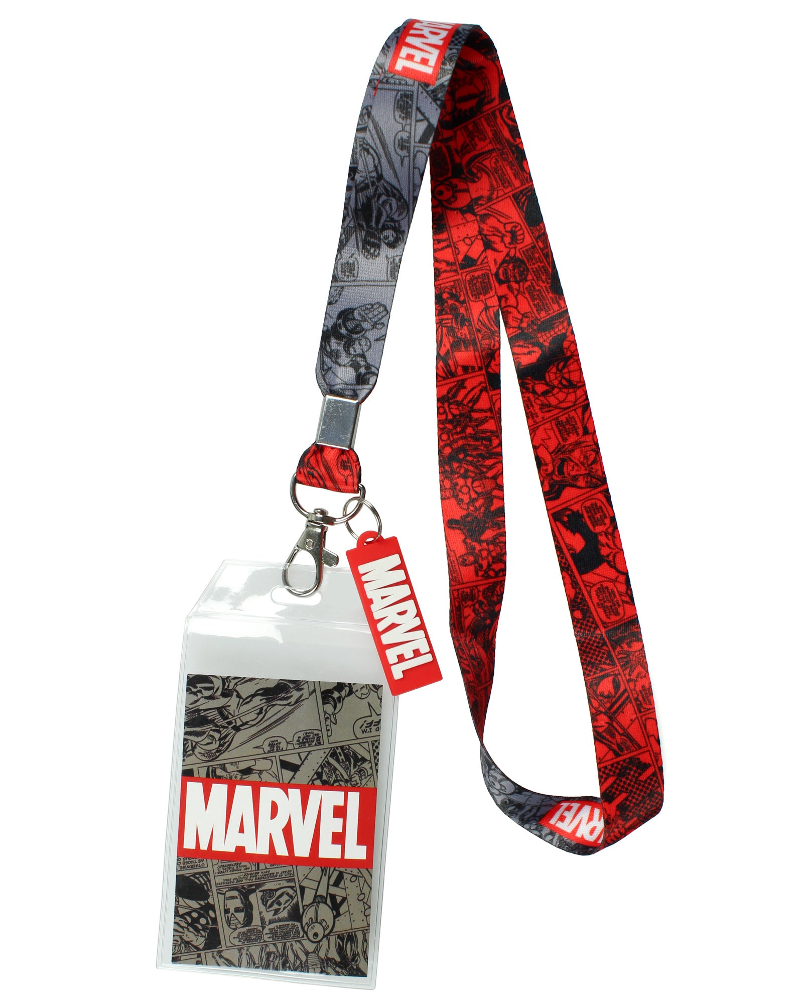 Marvel Lanyard ID Badge Holder And 2" Charm Pendant With Raised Script
