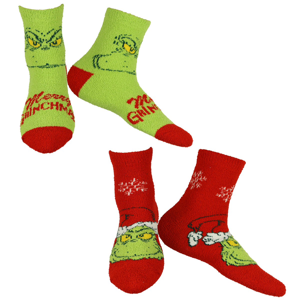 Dr. Seuss The Grinch Women's Merry Grinchmas 2-Pack Chenille Ankle Socks