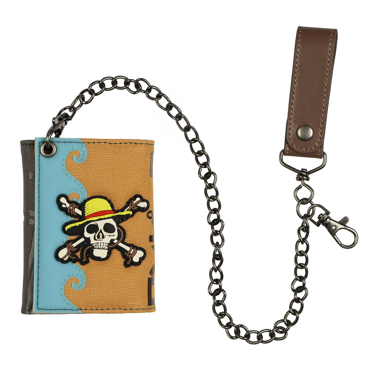 One Piece Straw Hat Crew Tri-Fold Snap Chain Wallet With Loop Strap