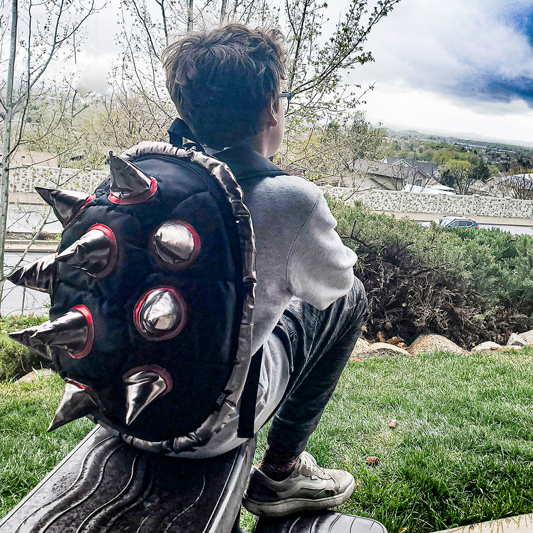 BioDomes Spiked Black-Red Turtle Shell Backpack 19"