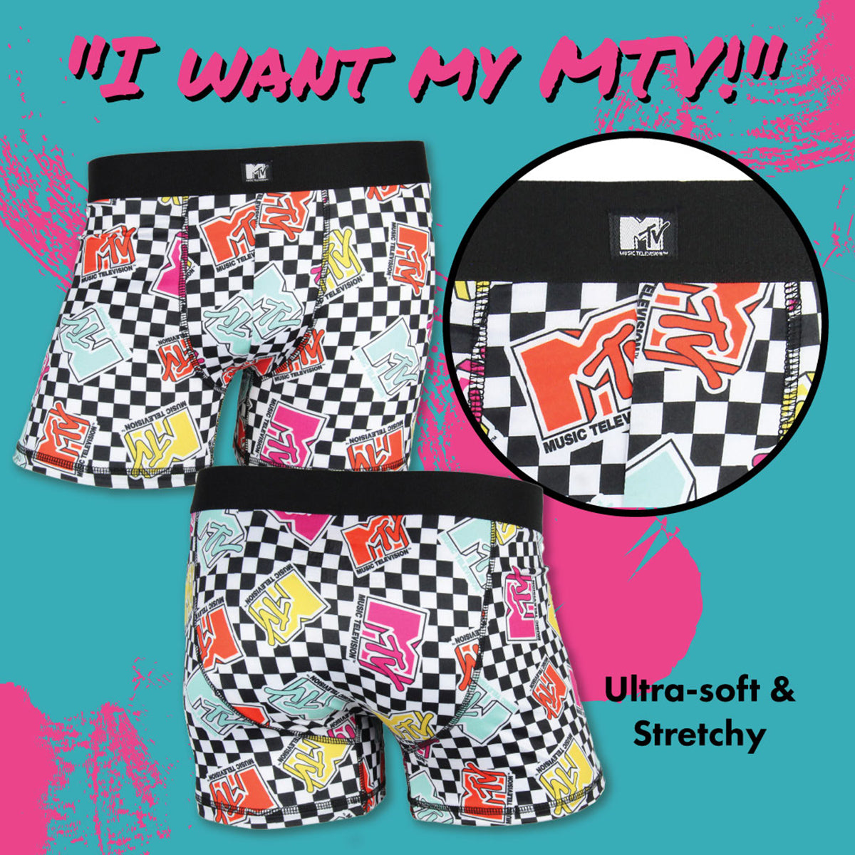 MTV Men's Music Television Allover Logo Adult Boxer Briefs Underwear