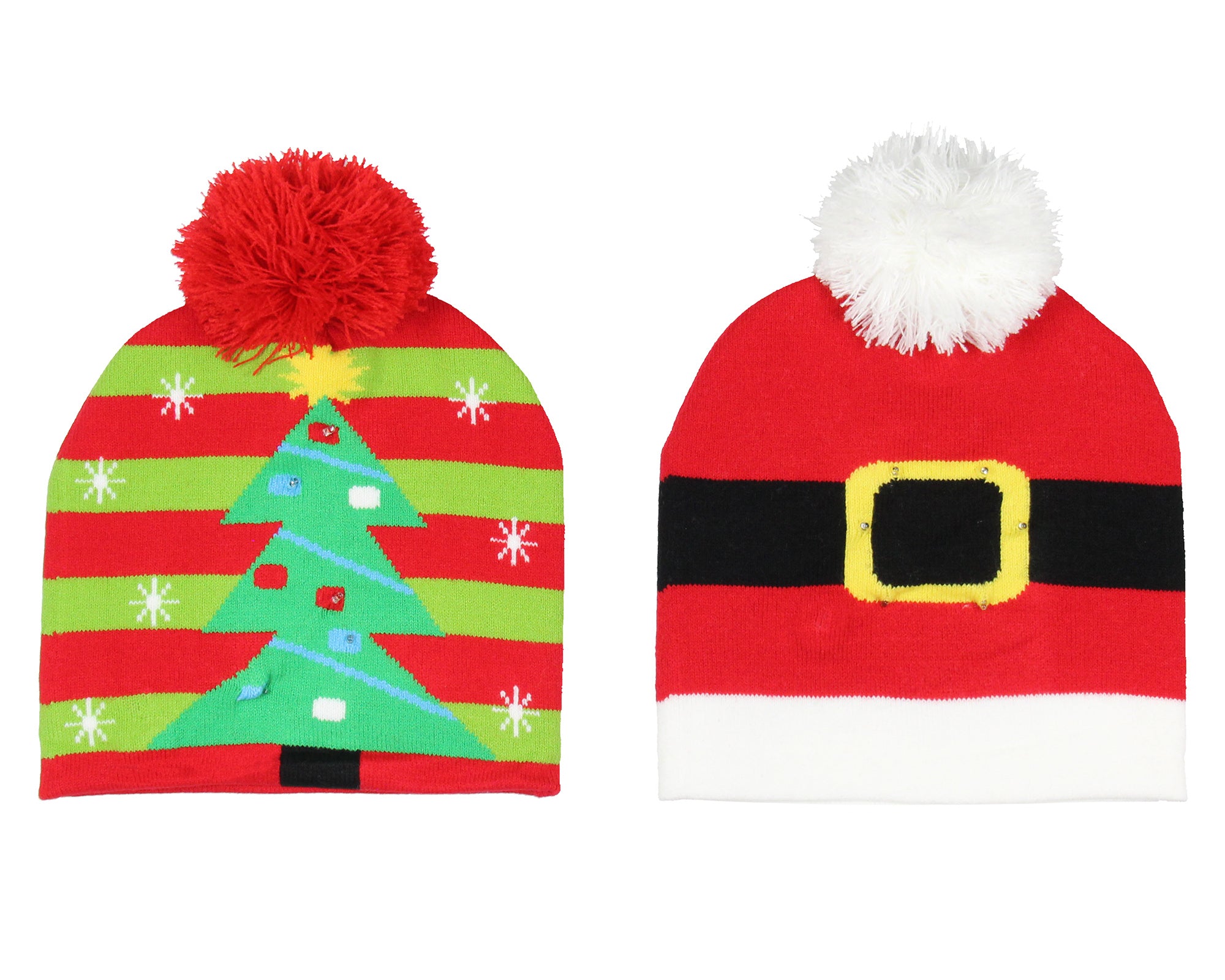 Festive Holiday Novelty Adult Light Up Knit Beanie Pom Pom Hat Cap OSFM