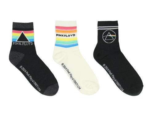 Pink Floyd Women's Dark Side Of The Moon Rainbow 3-Pack Quarter Crew Socks