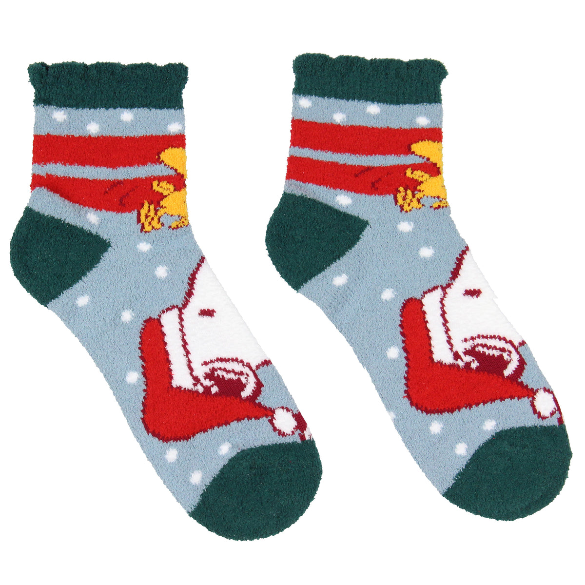 Peanuts Snoopy and Woodstock Holiday 3 Pair Chenille Quarter Crew Socks