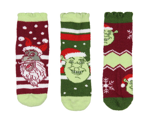 Shrek Women's Shrek and Donkey Holiday Chenille Socks Scalloped Cuff 3 Pair