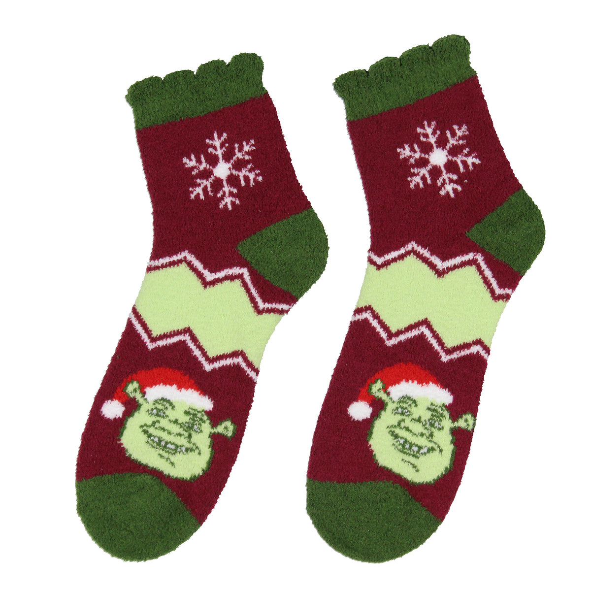 Shrek Women's Shrek and Donkey Holiday Chenille Socks Scalloped Cuff 3 Pair