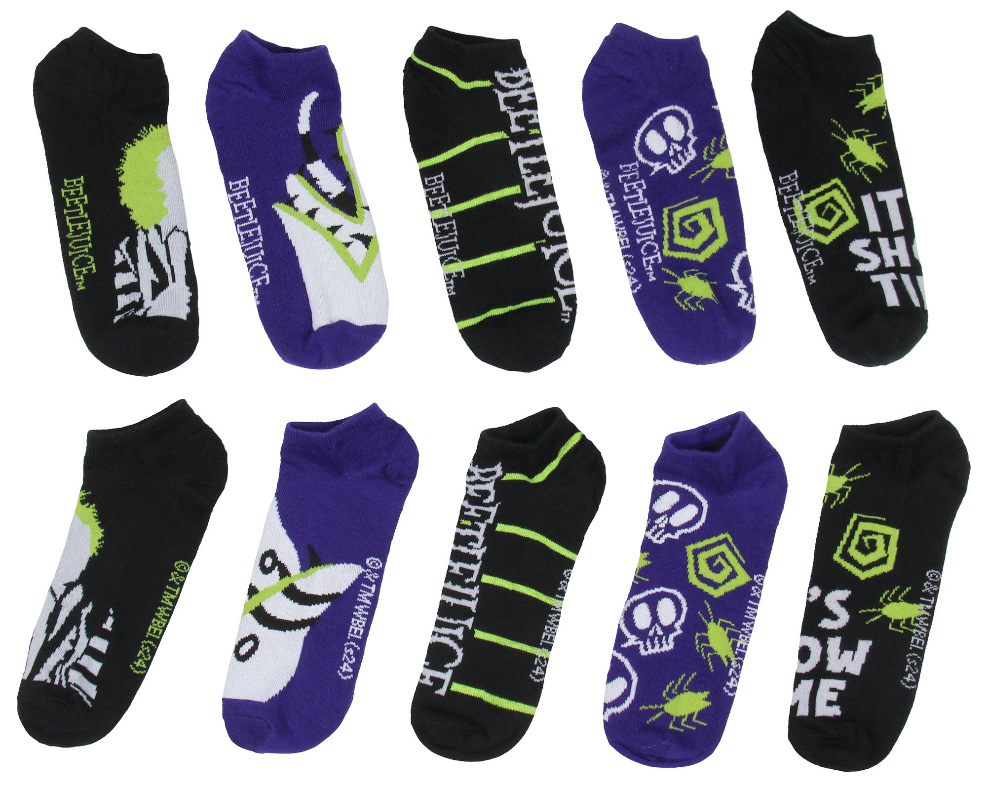 Beetlejuice It's Show Time 5 Pack No-Show Ankle Socks