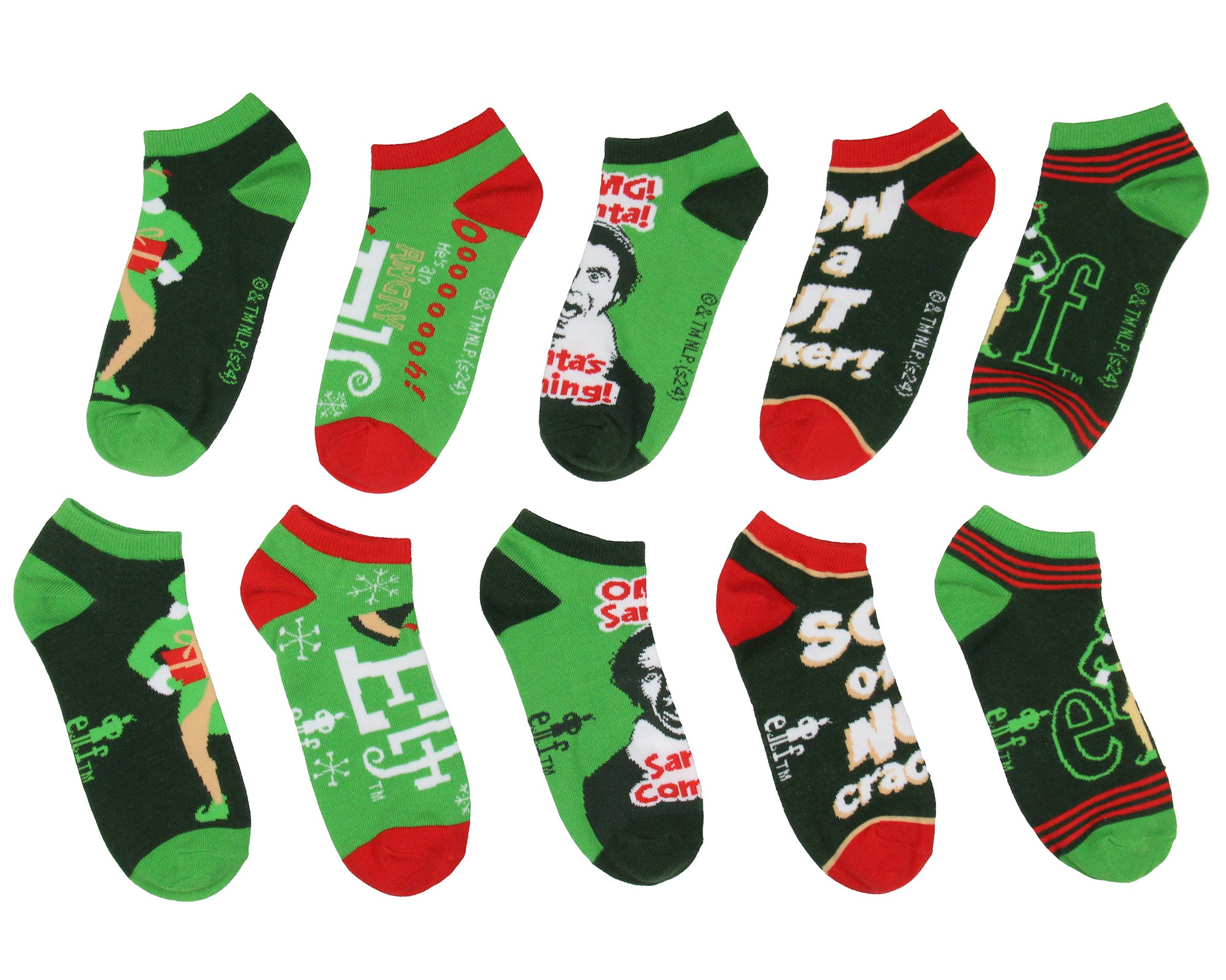 Elf Women's Socks Buddy The Elf Character Catchphrases 5-Pack Ankle Socks