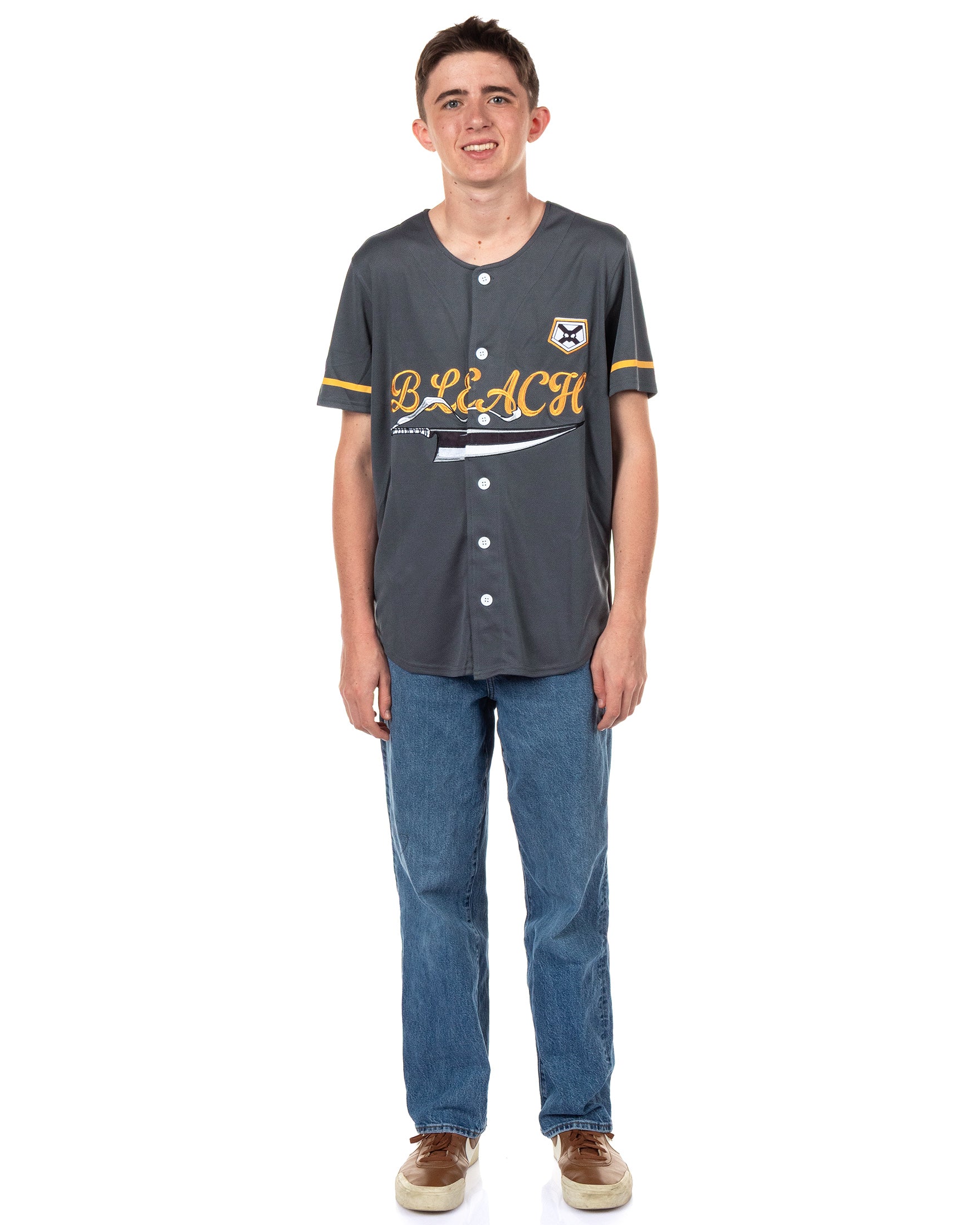 Bleach Baseball Jersey Men's Ichigo Anime Mesh Button Front Shirt