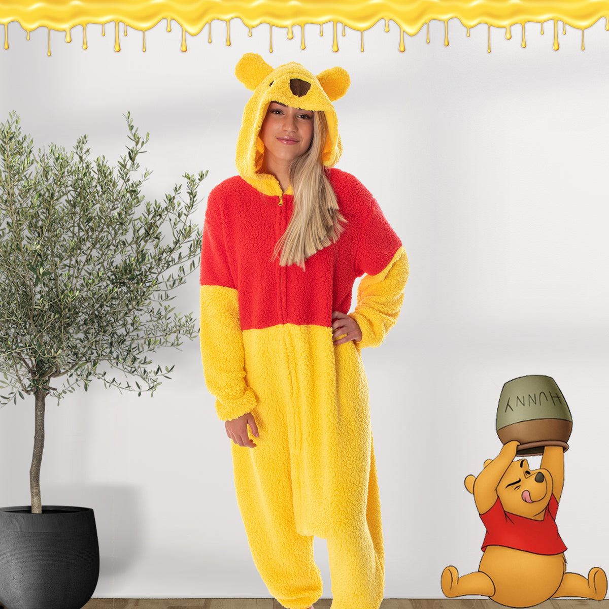 Disney Winnie The Pooh Adult Pooh Bear Costume Kigurumi Union Suit Pajama Outfit
