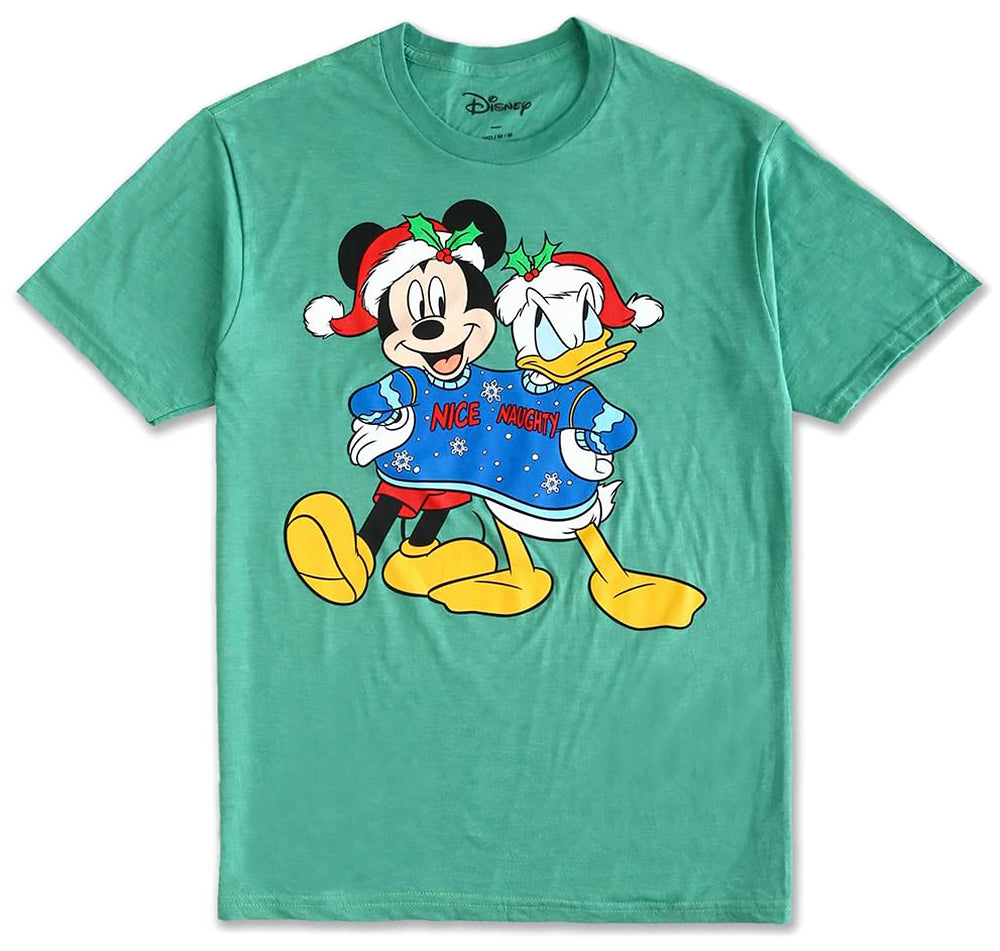 Disney Men's Mickey Mouse and Donald Duck Funny Christmas T-Shirt