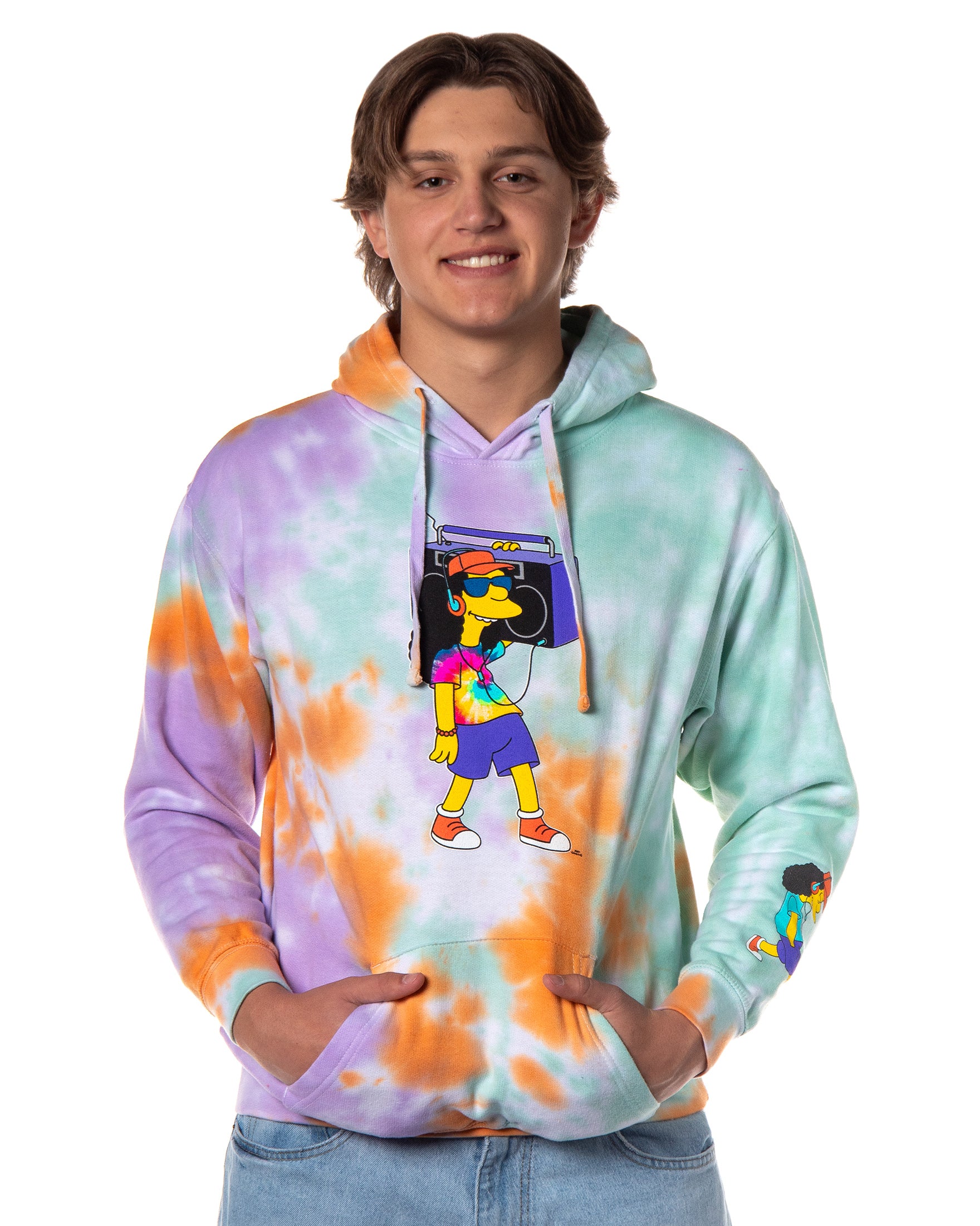 The Simpsons Men's Otto Tie Dye Pullover Hoodie Sweatshirt (Medium)