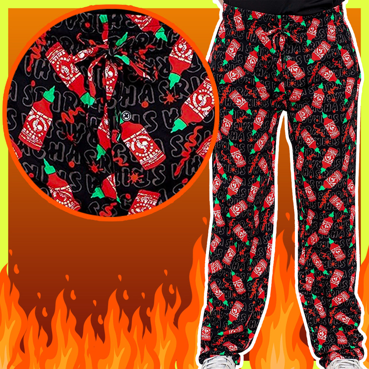 Sriracha Hot Sauce Men's Sriracha Bottle Splatter Pajama Lounge Pants