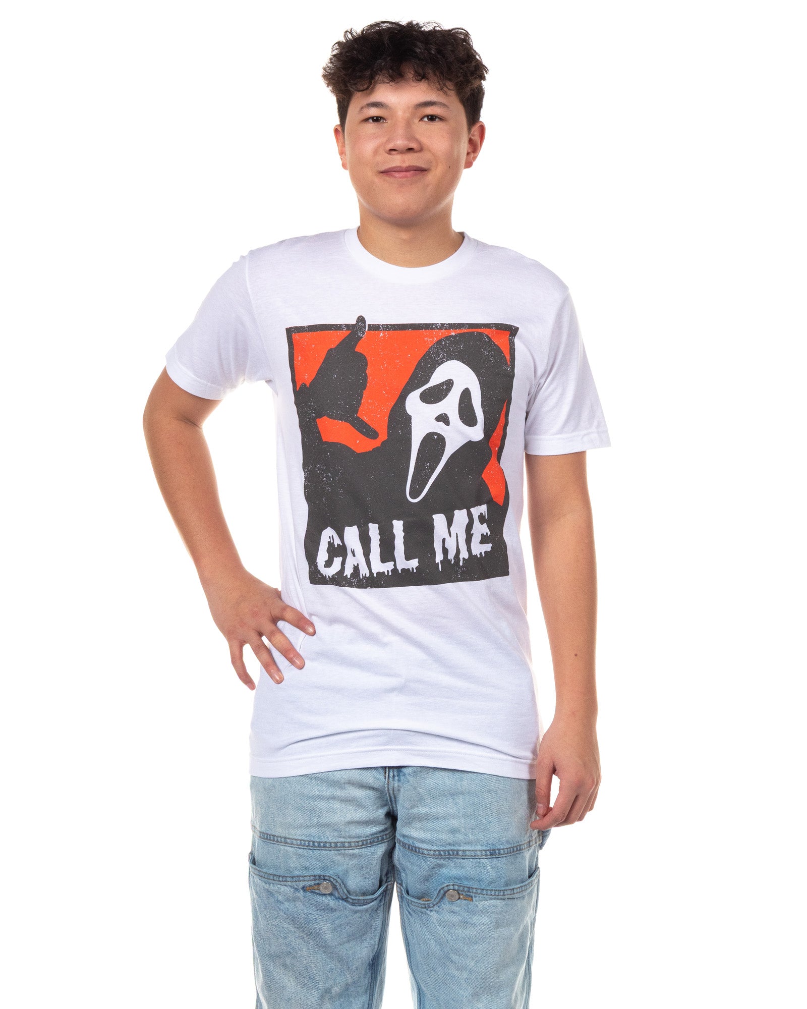 Ghostface Men's Call Me Hand Gesture Short Sleeve T-Shirt