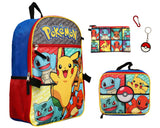 Pokemon 5 Piece Backpack Set Supply Case Key Chain Pendant Kids Backpack Set