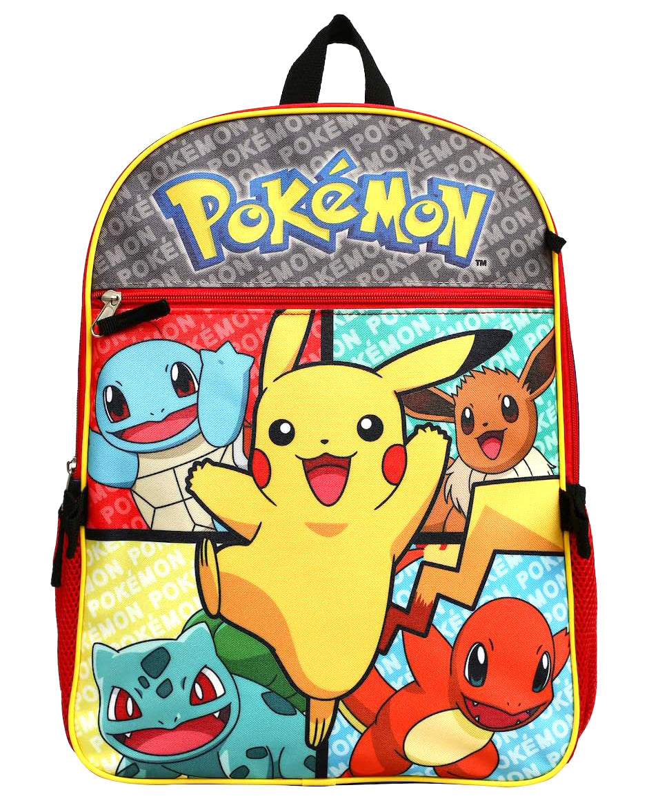 Pokemon 5 Piece Backpack Set Supply Case Key Chain Pendant Kids Backpack Set 16"