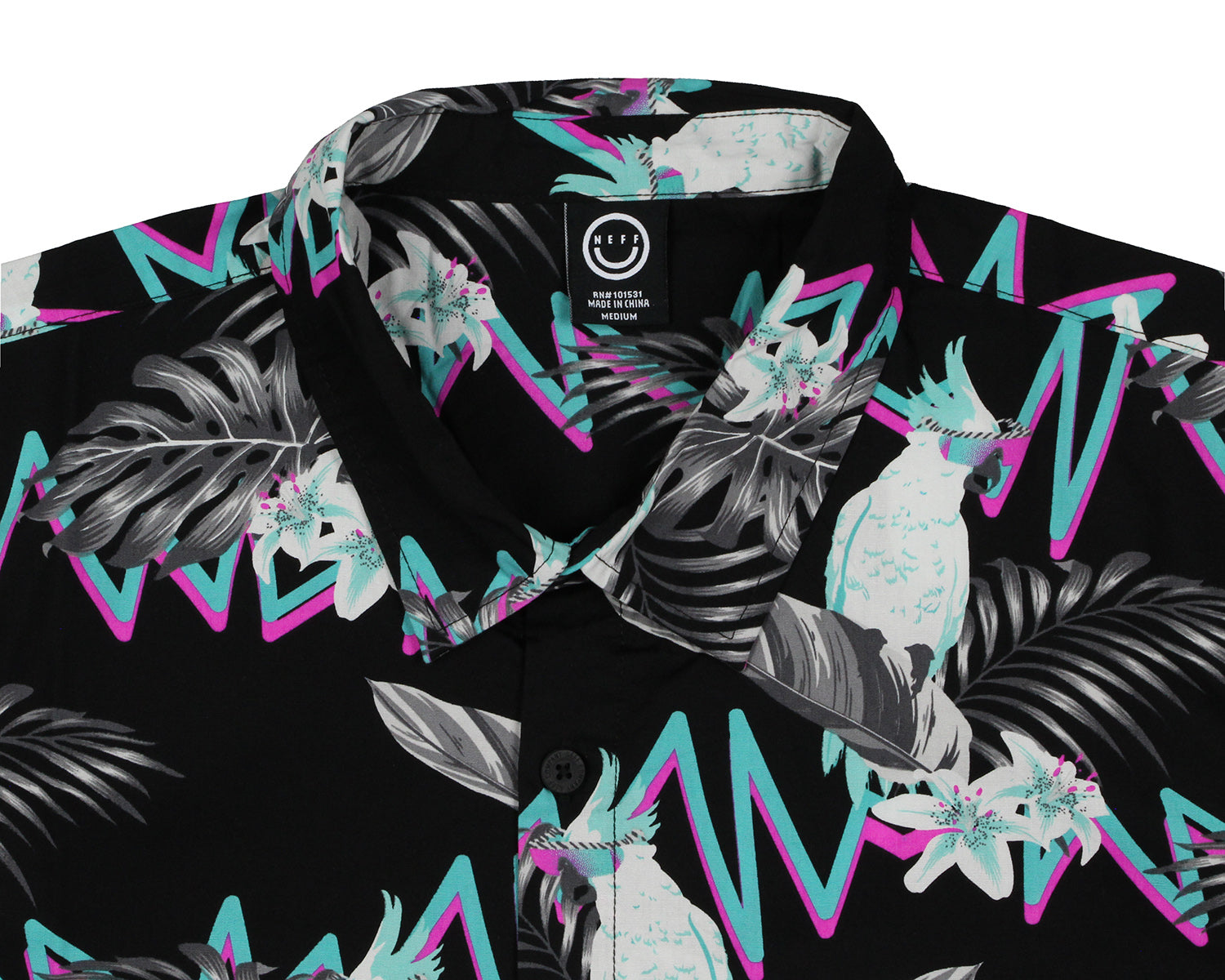 Neff Men's Birds And Feathers Hawaiian Print Button-Down Collared Shirt Adult