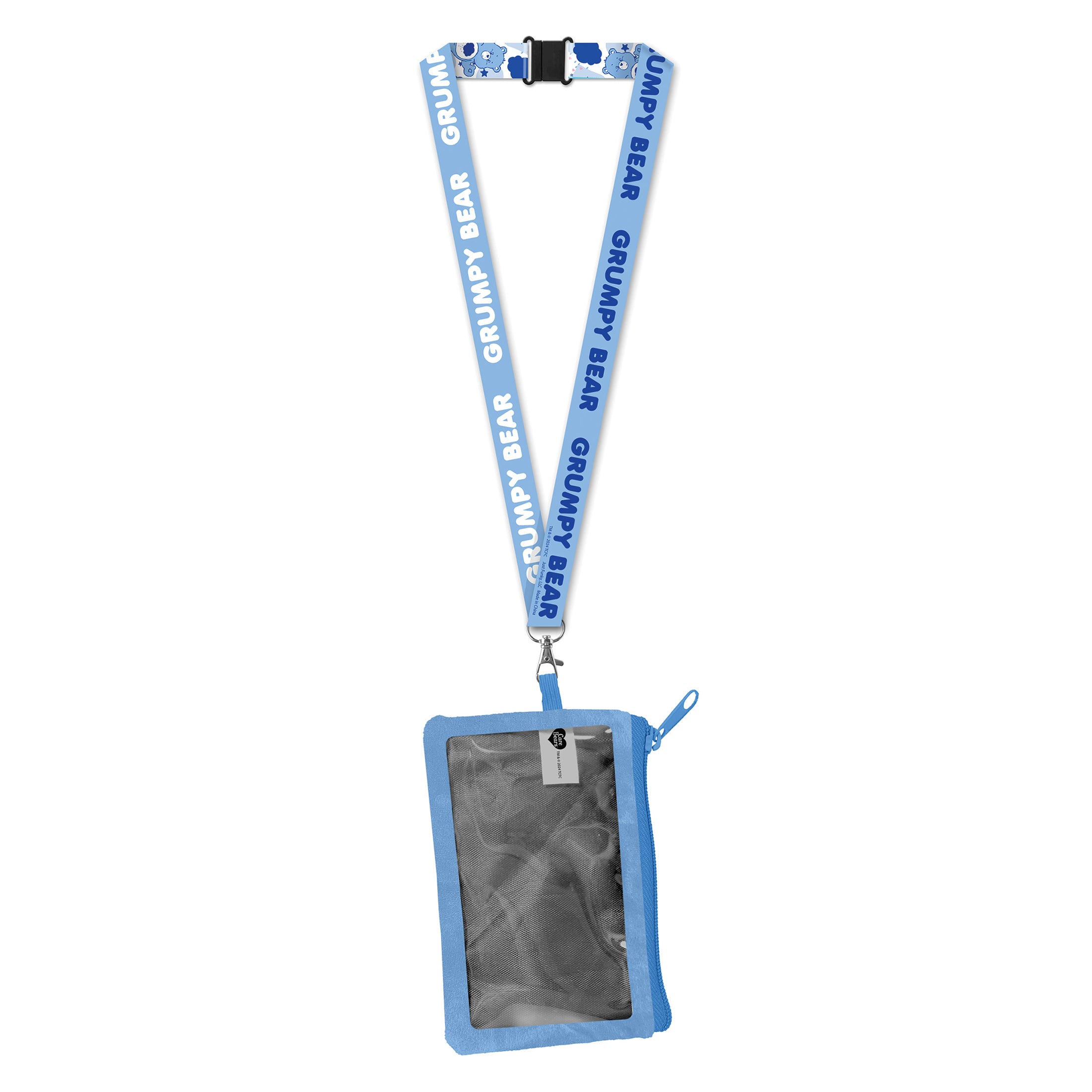Care Bears Lanyard Grumpy Bear Breakaway Zipper Plush Pouch ID Holder Keychain