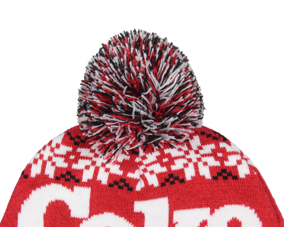 Coca-Cola Coke Fair isle Sweater Knit Polar Bear Logo Folded Cuff Pom Beanie