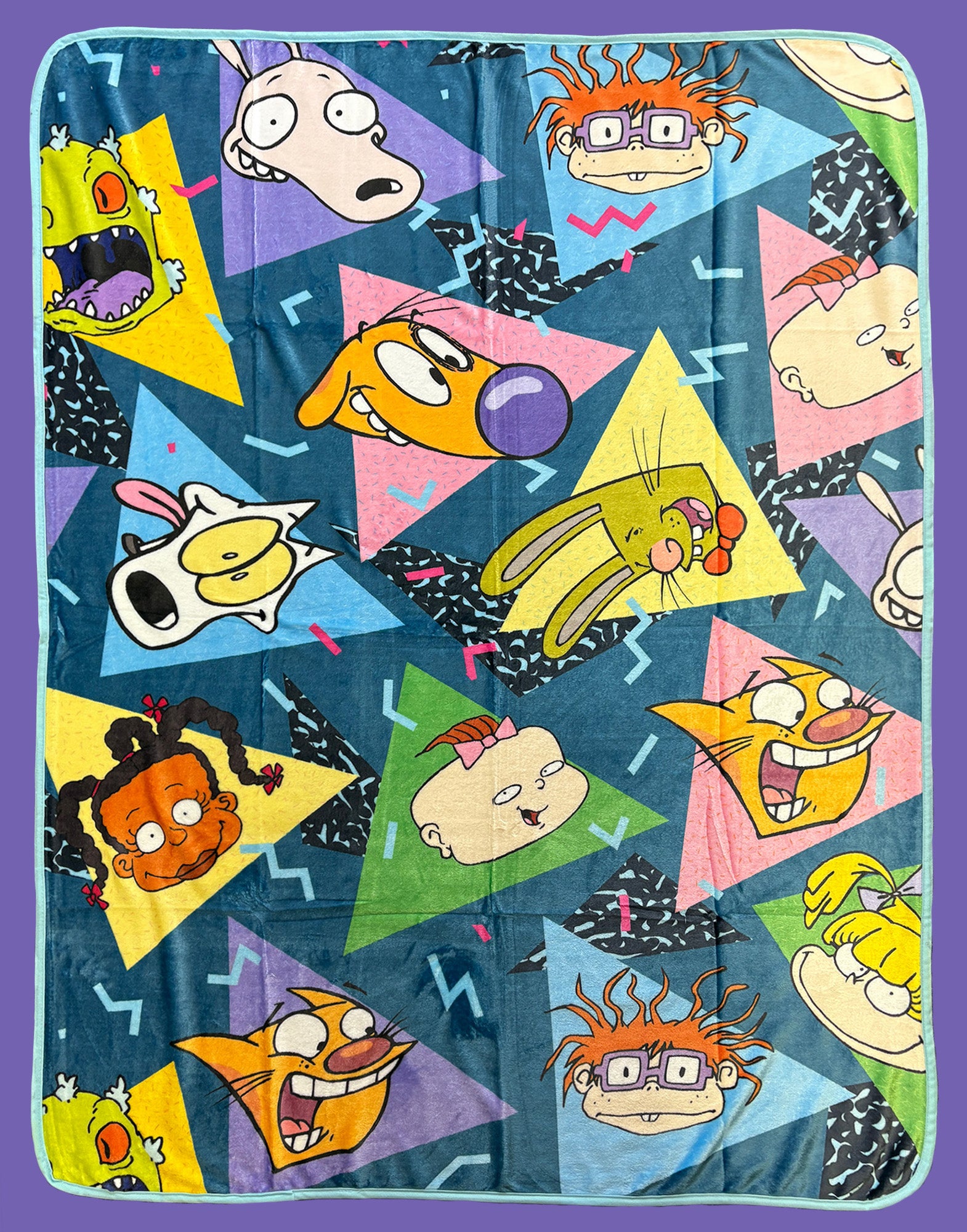 Nickelodeon Blanket 90's Inspired All-Over Character Design Plush Fleece Throw