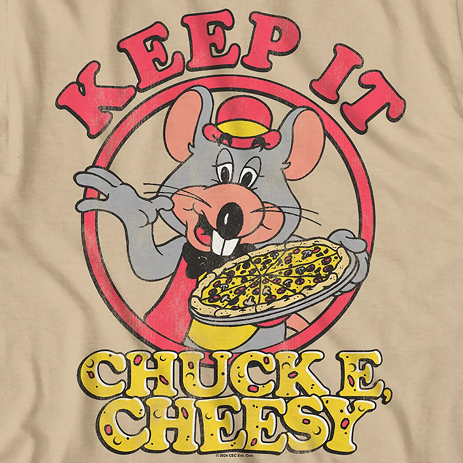 Chuck E Cheese T-Shirt Men's Keep It Cheesy Character Logo Design Tee