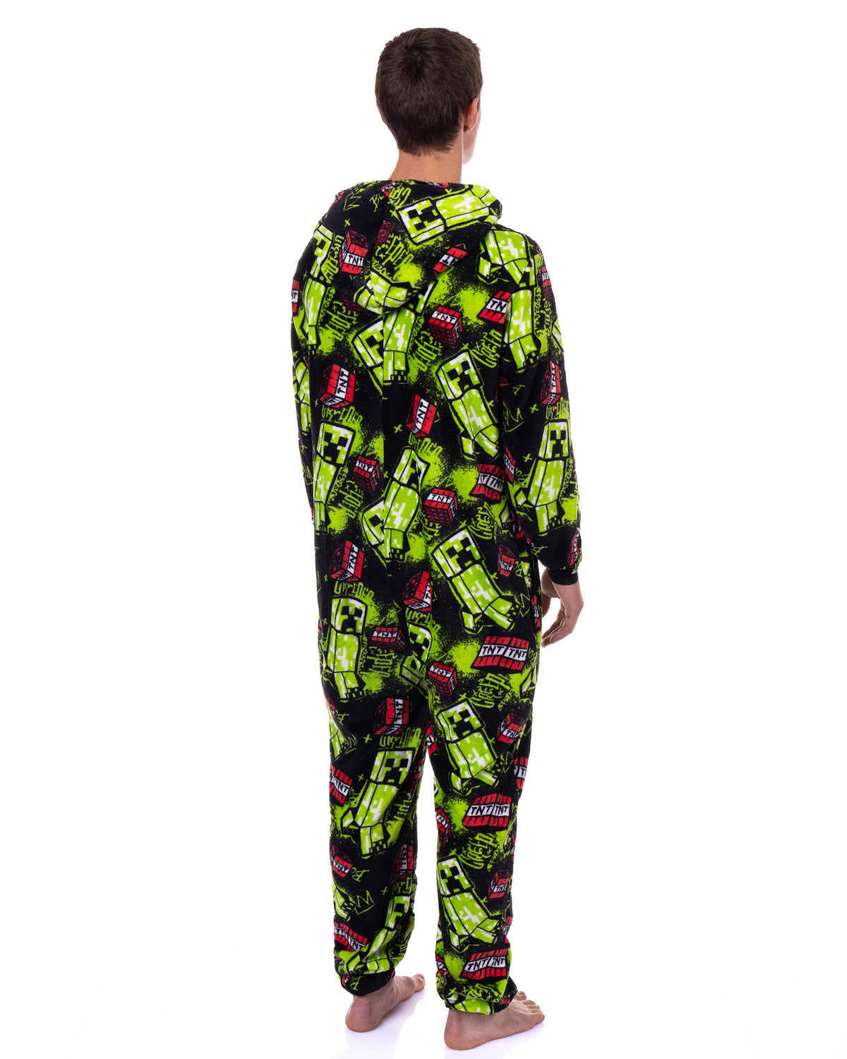 Minecraft Union Suit Creeper Design Adult Zip-Up Hooded Pajamas