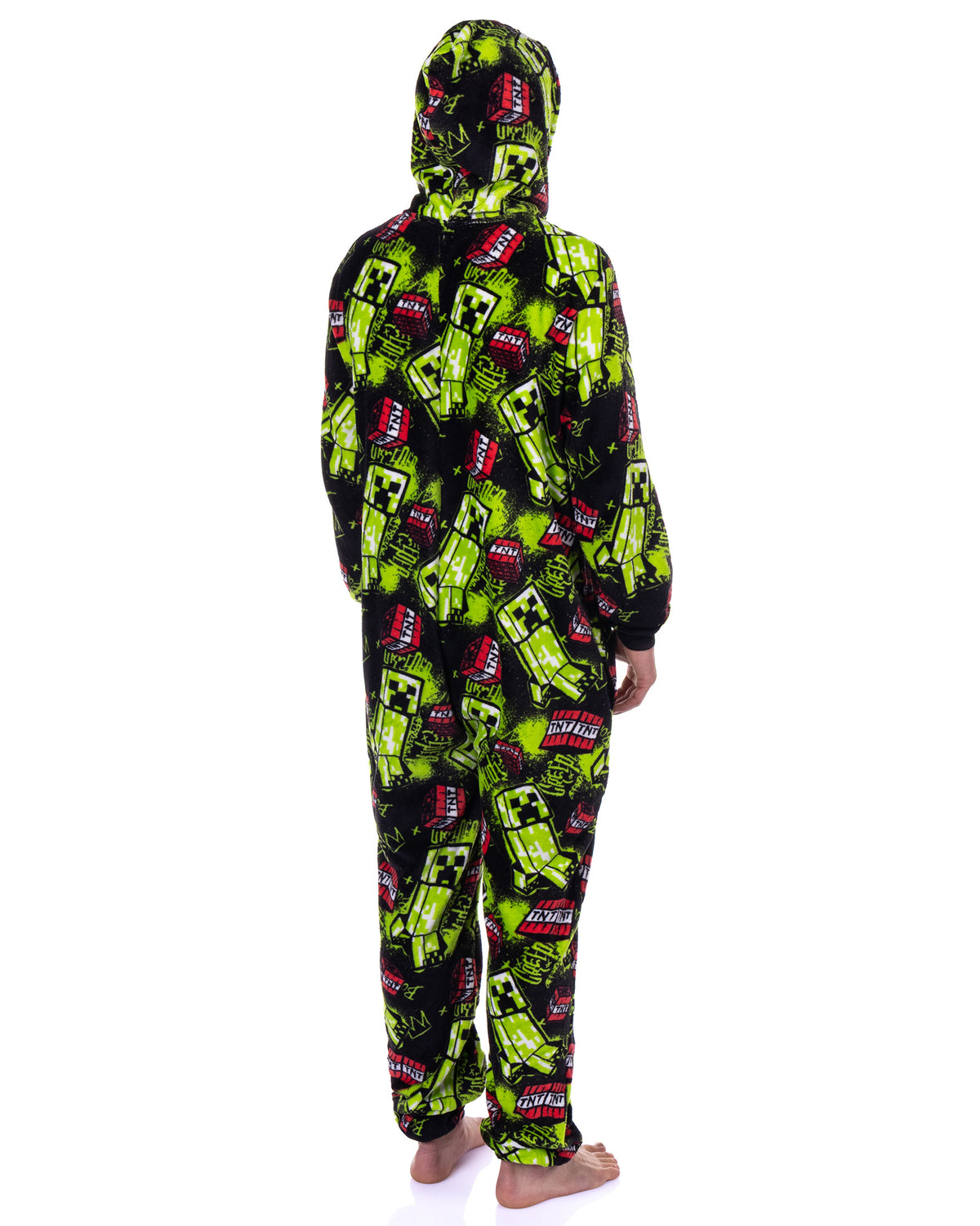 Minecraft Union Suit Creeper Design Adult Zip-Up Hooded Pajamas