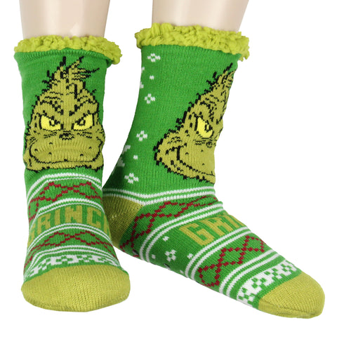 Dr. Seuss The Grinch Women's Grinch Fair Isle Knit Fleece Lined Crew Socks