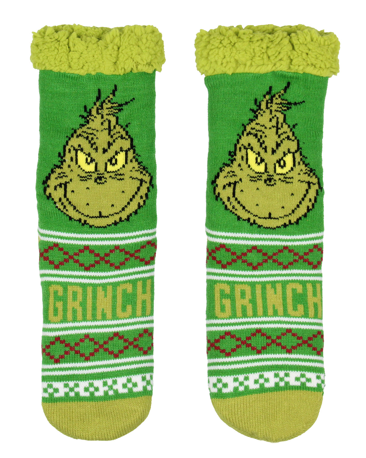 Dr. Seuss The Grinch Women's Grinch Fair Isle Knit Fleece Lined Crew Socks