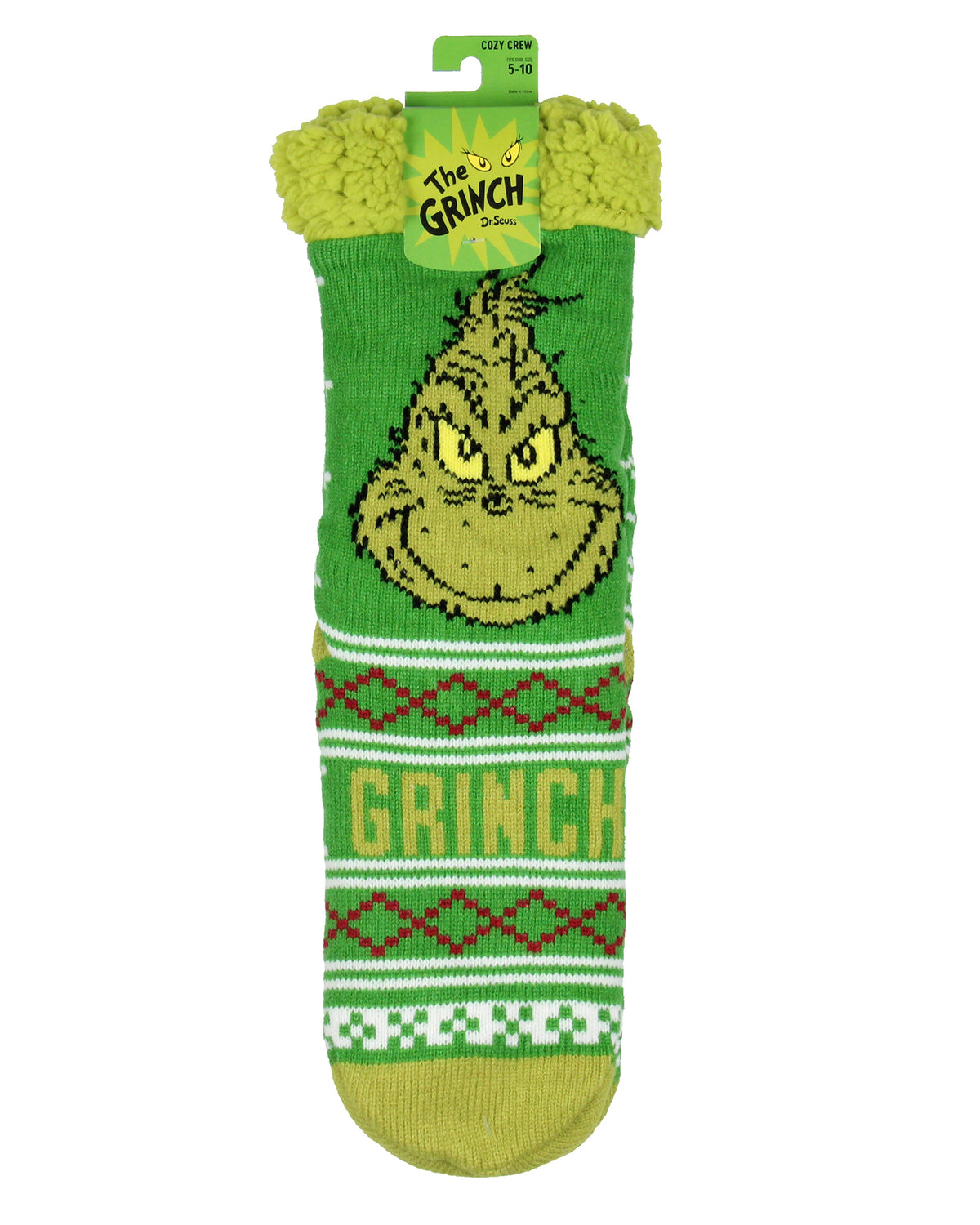 Dr. Seuss The Grinch Women's Grinch Fair Isle Knit Fleece Lined Crew Socks