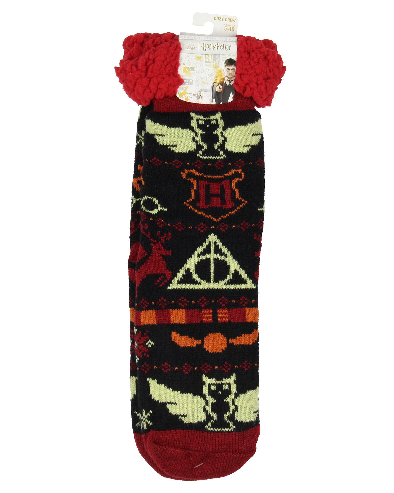 Harry Potter Women's Icons Knit Fleece Lined Slipper Crew Socks Shoe Size 5-10