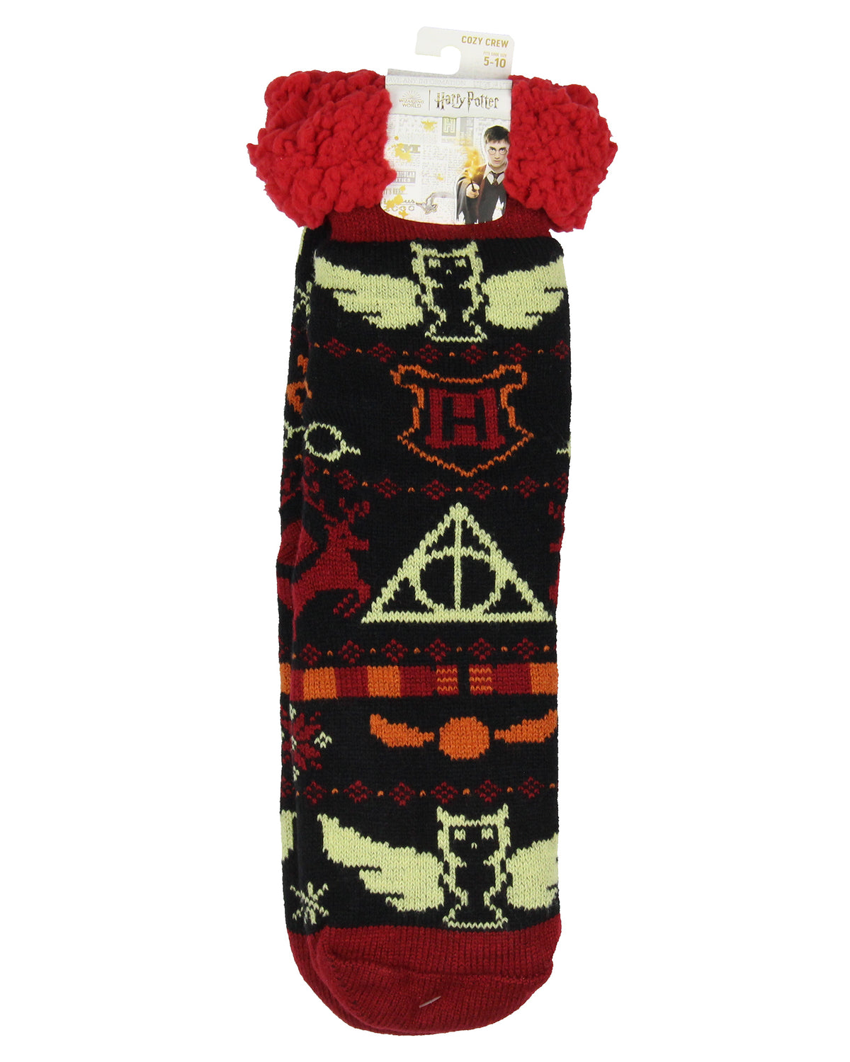 Harry Potter Women's Icons Knit Fleece Lined Slipper Crew Socks Shoe Size 5-10