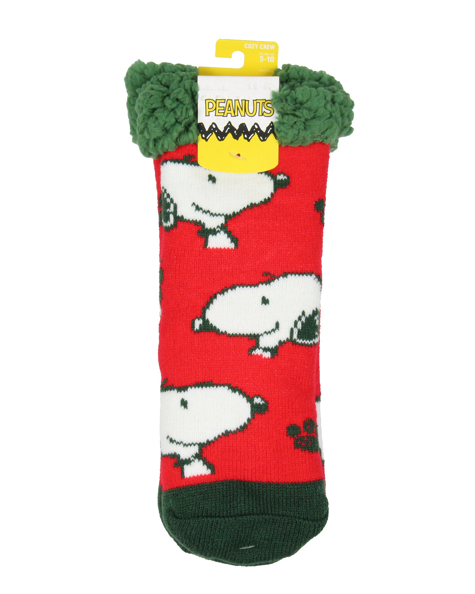 Peanuts Women's Snoopy Knit Fuzzy Fleece Lined Slipper Crew Socks Shoe Size 5-10