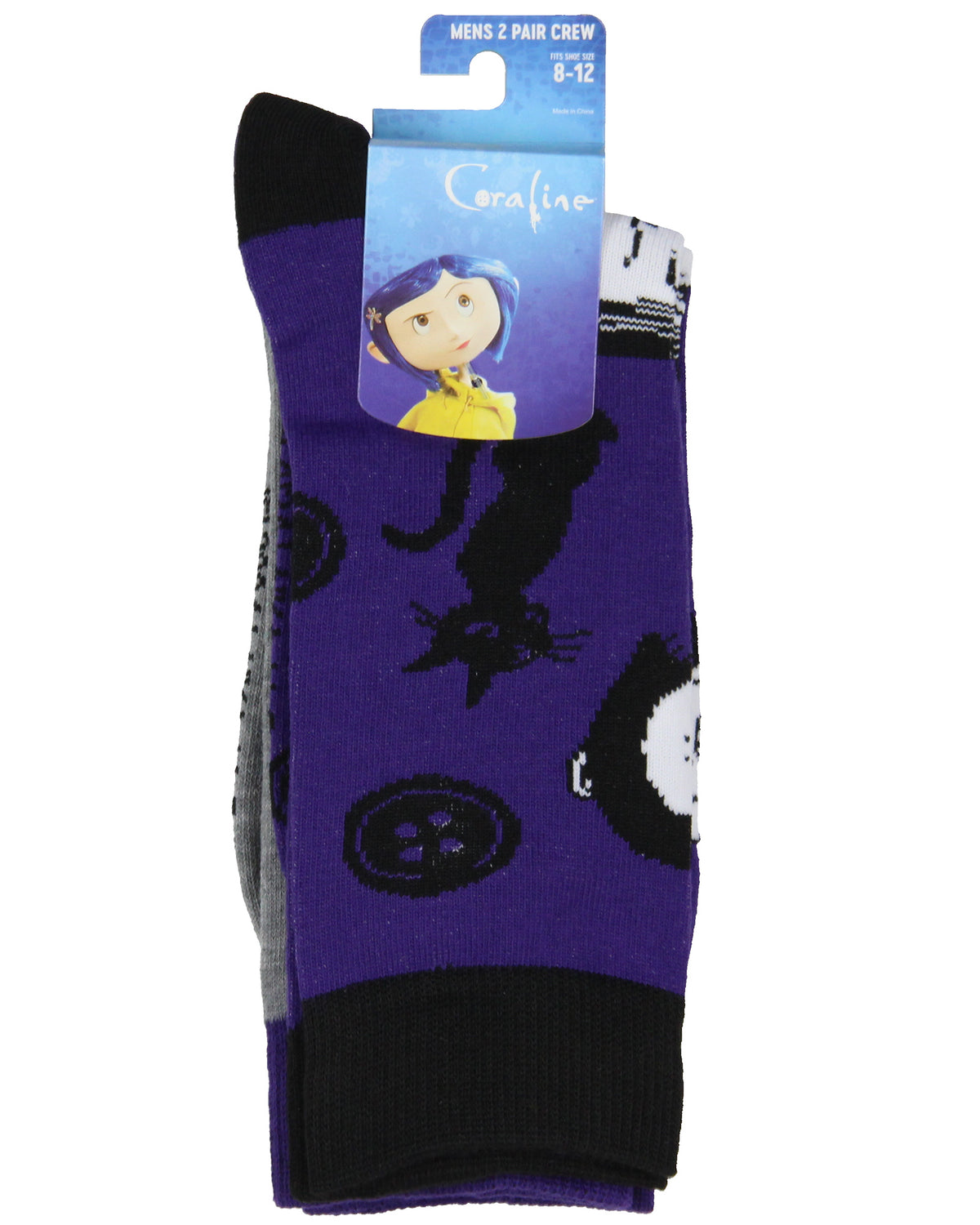 Coraline Movie s 2-Pack Casual Novelty Men's Crew Socks Shoe Size 8-12