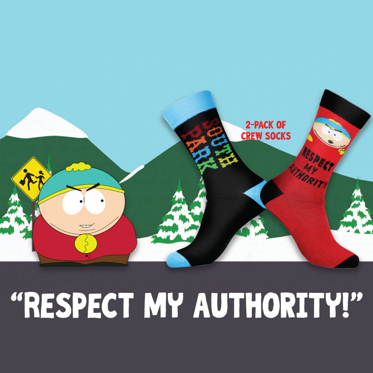 South Park Men's Cartman Respect My Authority Men's 2 Pair Crew Socks