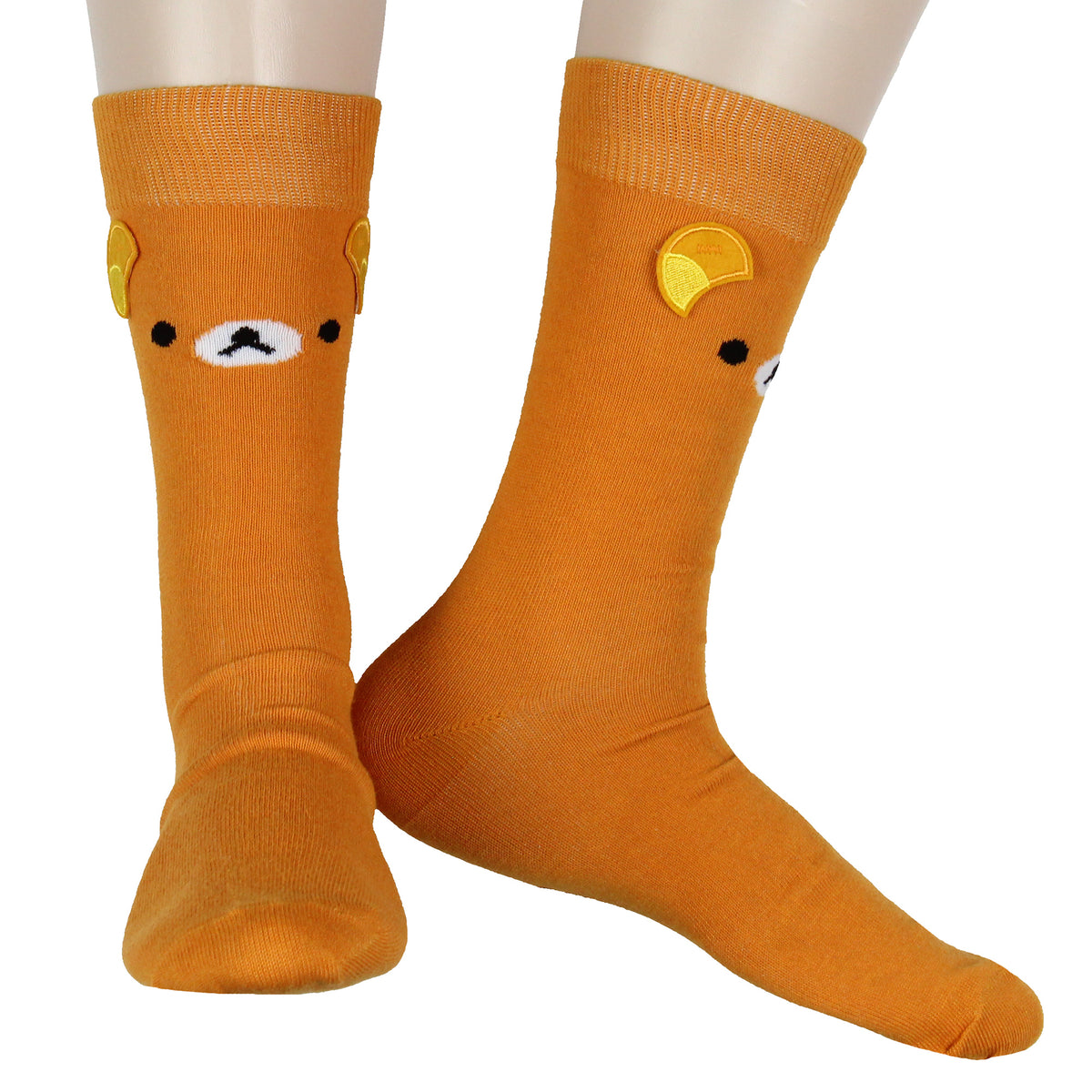 Rilakkuma Men's Face Design with 3D Ears Mid-Calf Crew Socks Shoe Sizes 8-12