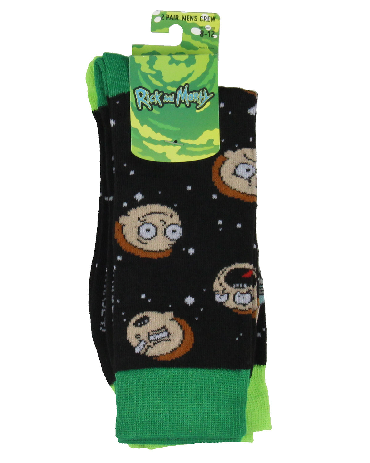 Rick And Morty Head Toss Casual Novelty 2 Pair Men's Crew Socks Shoe Size 8-12