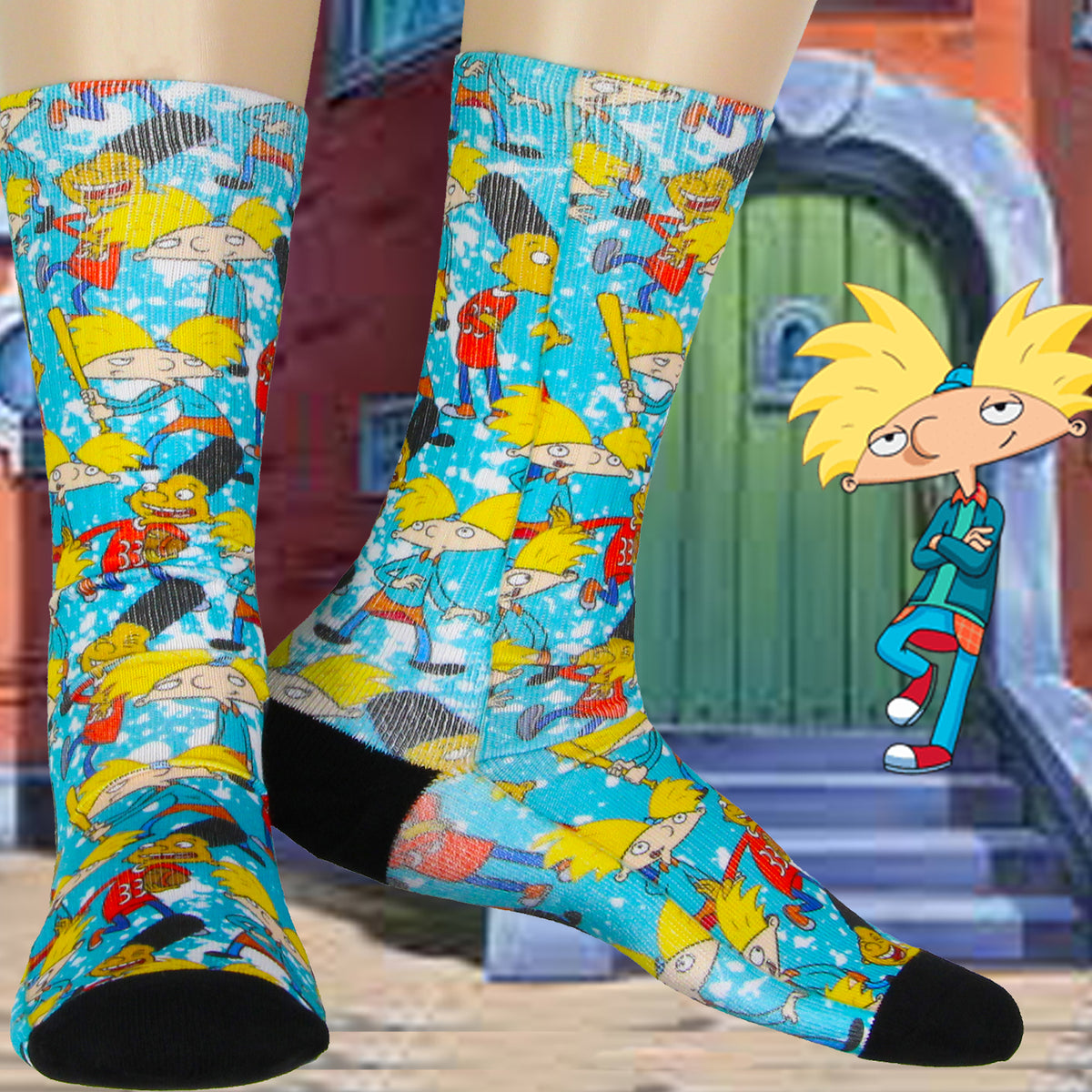 Hey Arnold! Cartoon Arnold and Gerald Men's Sublimated Crew Socks