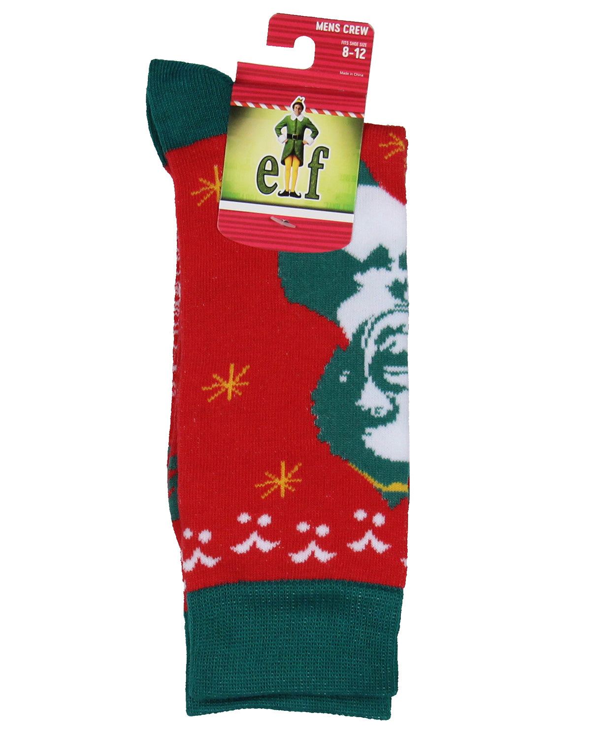 Elf Socks Elf The Movie Men's Buddy Holiday Design Mid-Calf Crew Socks