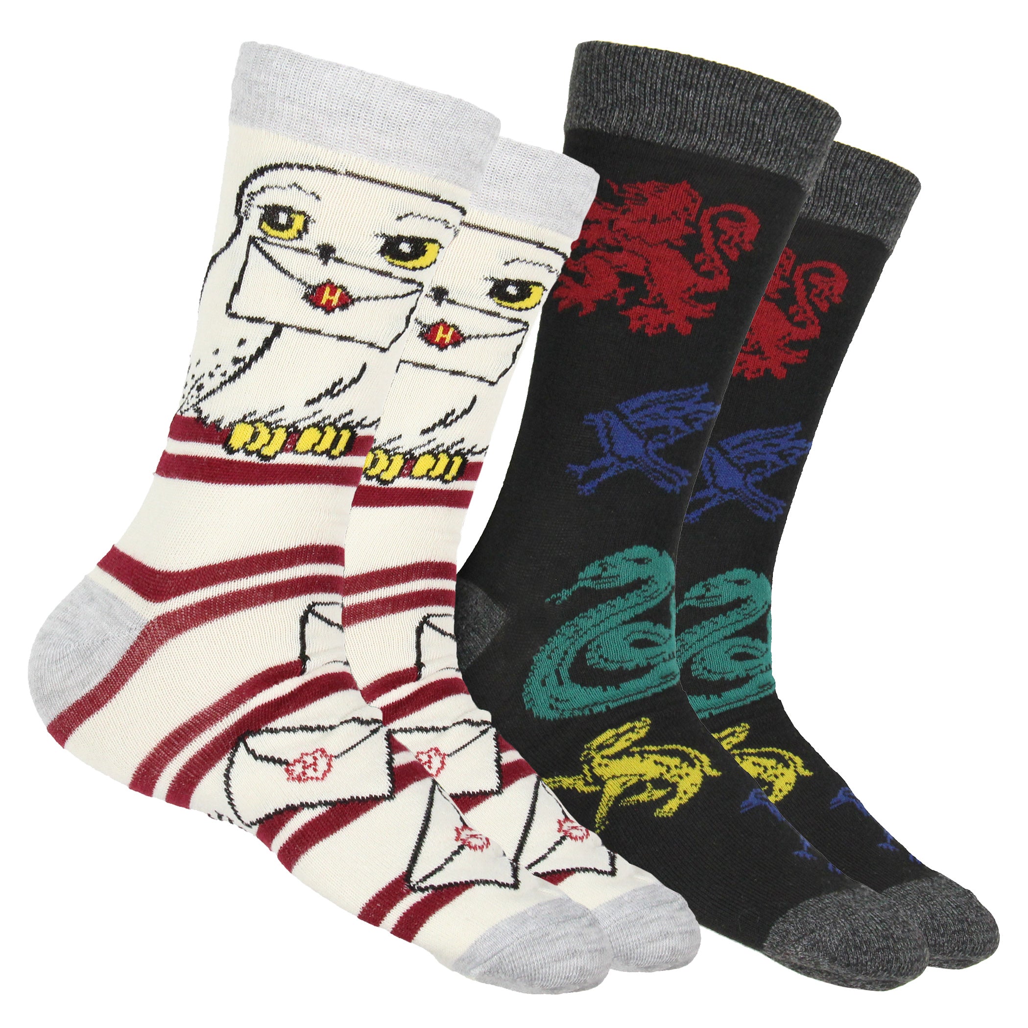 Harry Potter Men's House Mascot and Hedwig Designs 2 Pack Crew Socks