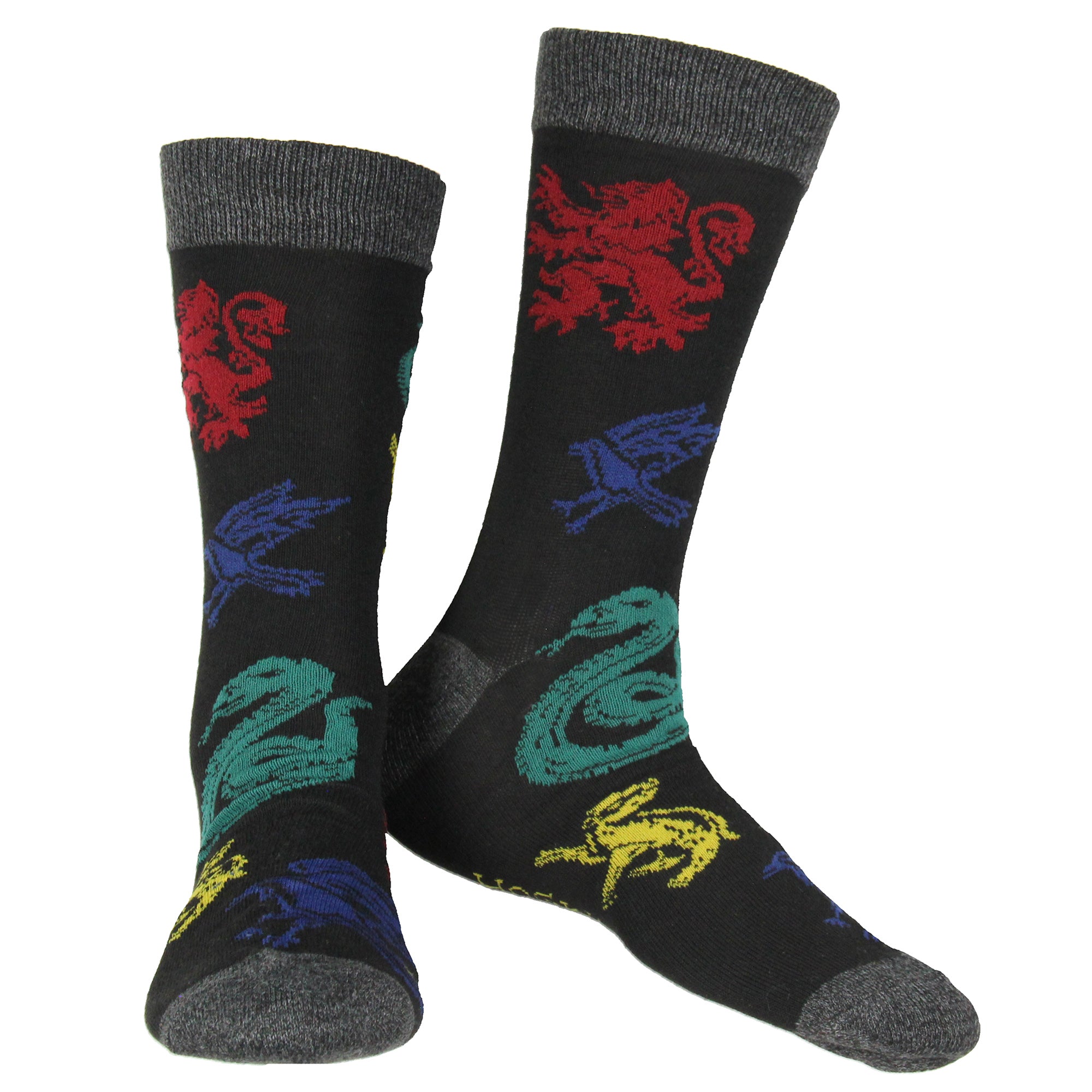 Harry Potter Men's House Mascot and Hedwig Designs 2 Pack Crew Socks