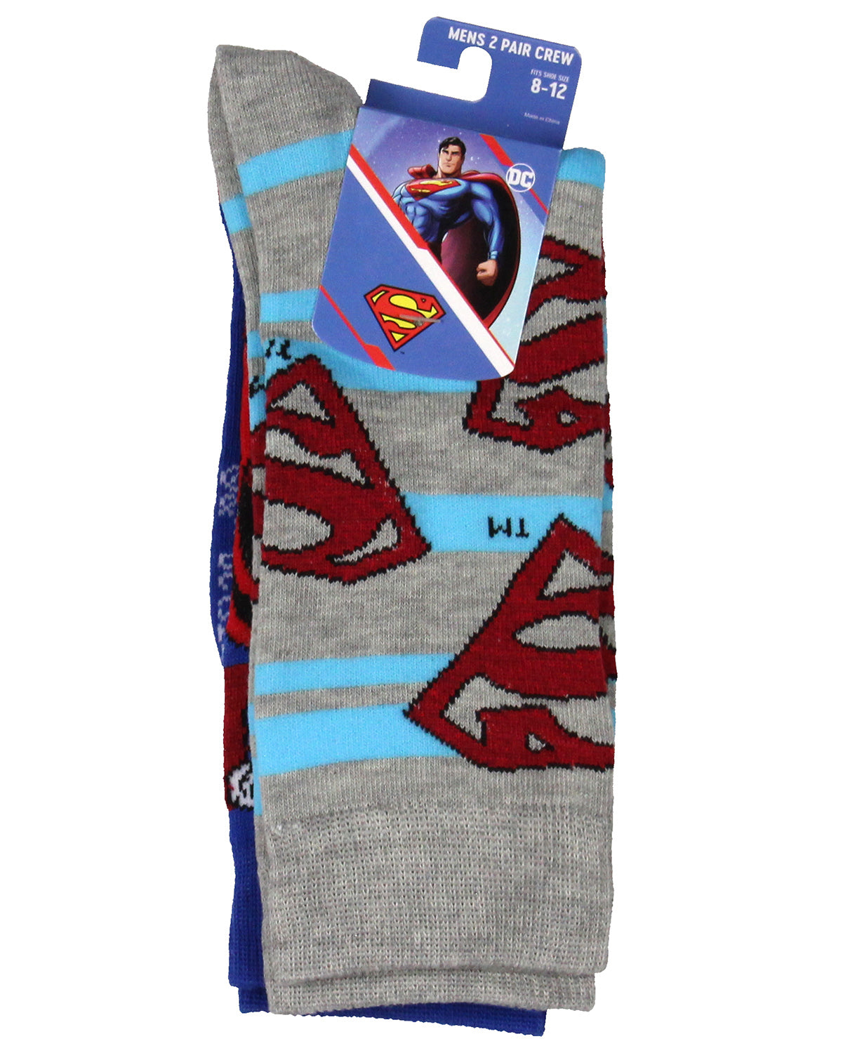 DC Comics Superman Socks Men's 2-Pack Shield and Character Design Crew Socks
